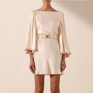 SHONA JOY LA LUNE BALLOON SLEEVE MINI DRESS WITH BELT - CREAM